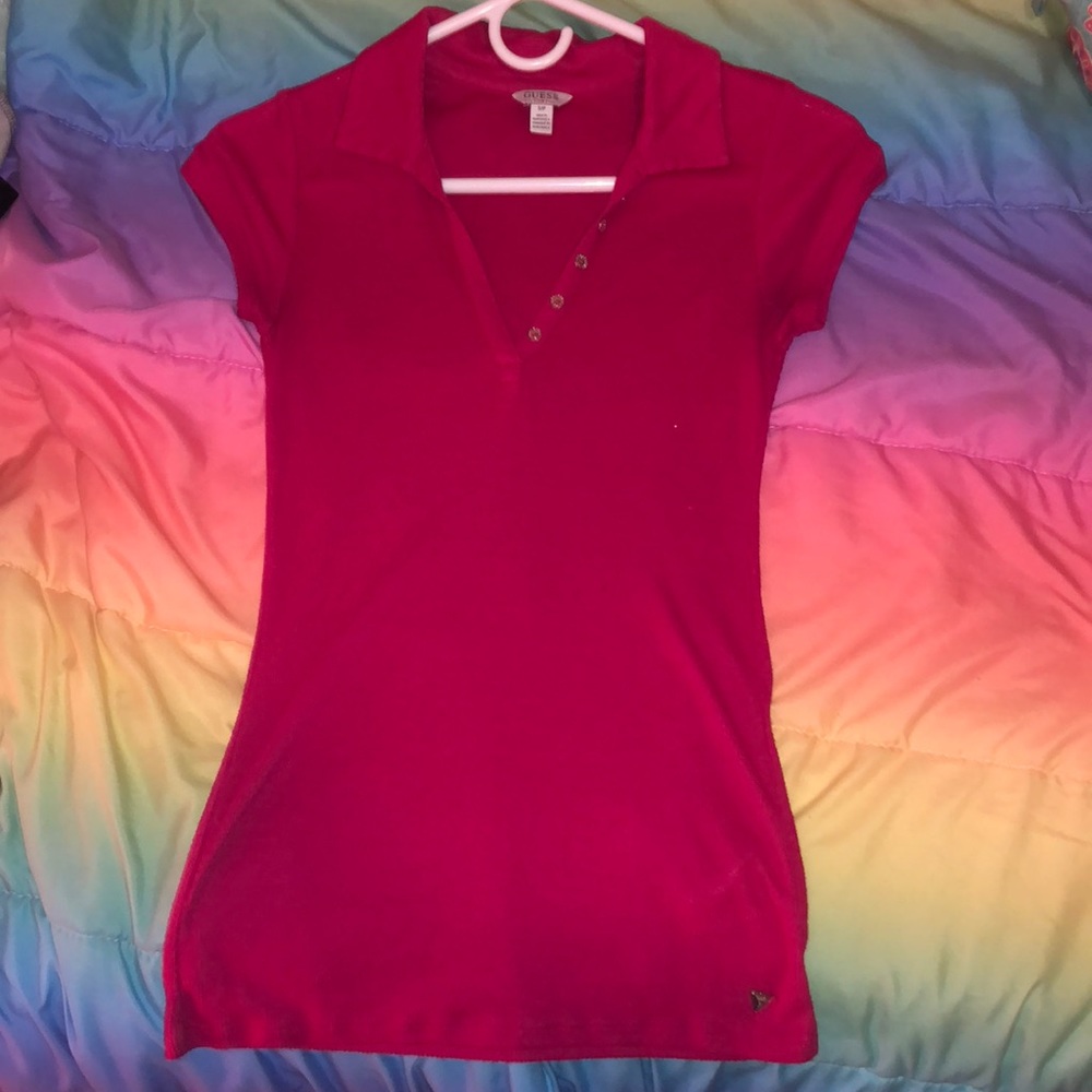 Guess vneck collared faux button down tee